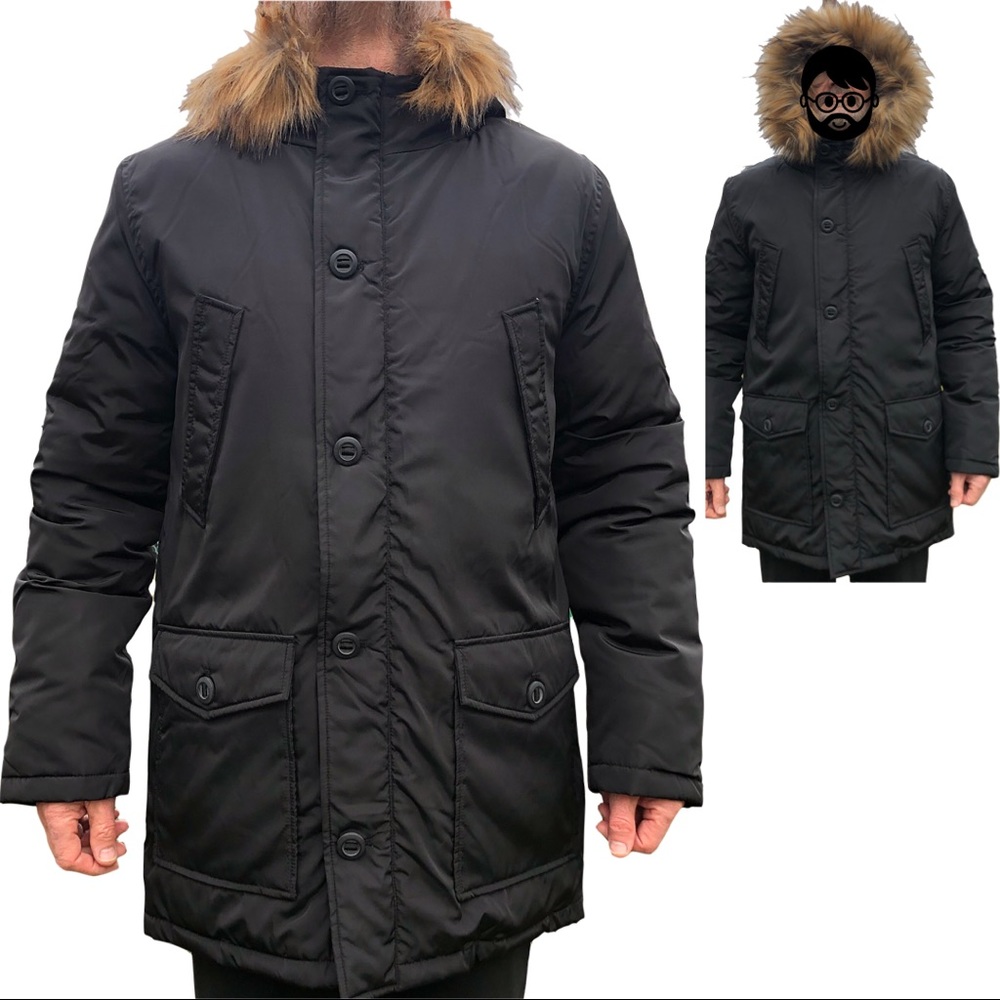 Guy Laroche Mens Puffer Jacket Fur Line Hood | L